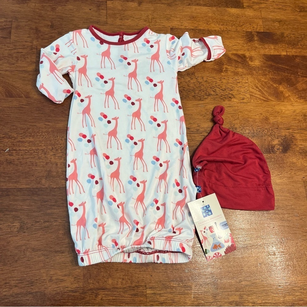 NWT Kickee Pants Adorable Giraffe Kids Pajamas Set Red White size 3-6 months